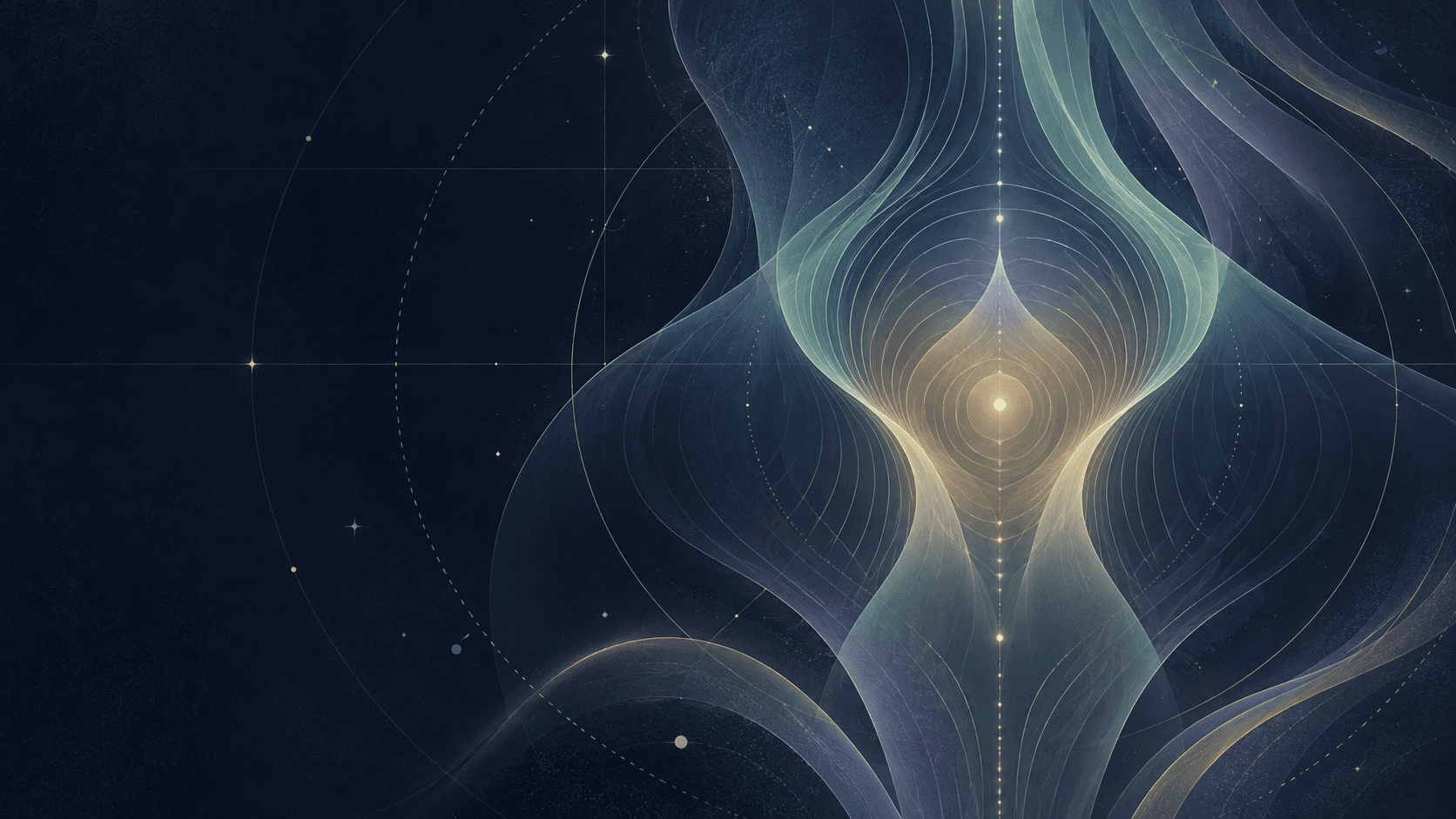 Abstract mint, lavender, and sand atlas contours on a deep navy field